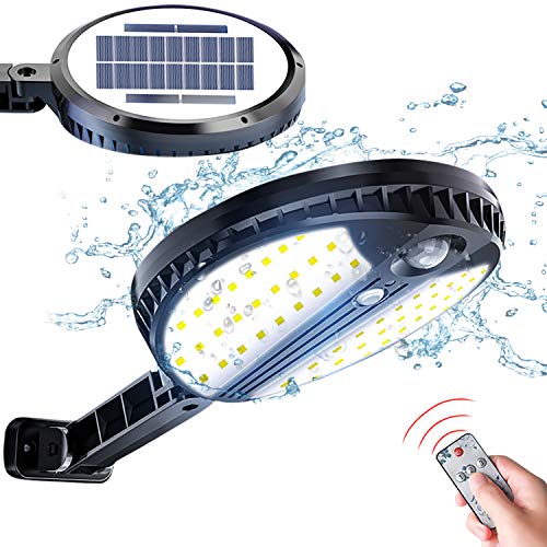 Luz Solar Exterior, LOZAYI Foco Solar con Sensor de Movimiento, Lamparas Solares con Mando a Distancia, 3 Modos de Iluminación, Luces Solares Exterior para Jardín, Patio, Garaje, Porche