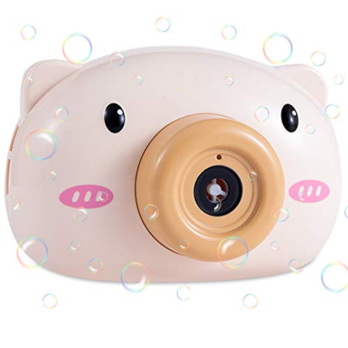 Máquina de burbujas en forma de cámara de Cerdo lindo, Soplador de burbujas automática con luz música y muchos Burbujas Máquina de Pompas para Niños, Juguetes de Regalo de Verano al Aire Libre(marrón)