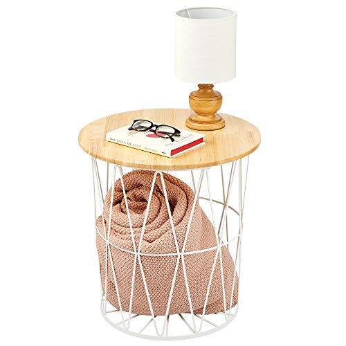 mDesign Mesa auxiliar de estilo rústico moderno – Mesita redonda para salón en metal y madera – Mesa baja pequeña con tablero desmontable y diseño abierto – blanco mate y natural mDesign Mesa auxiliar de estilo rústico moderno – Mesita redonda para salón en metal y madera – Mesa baja pequeña con tablero desmontable y diseño abierto – blanco mate y natural