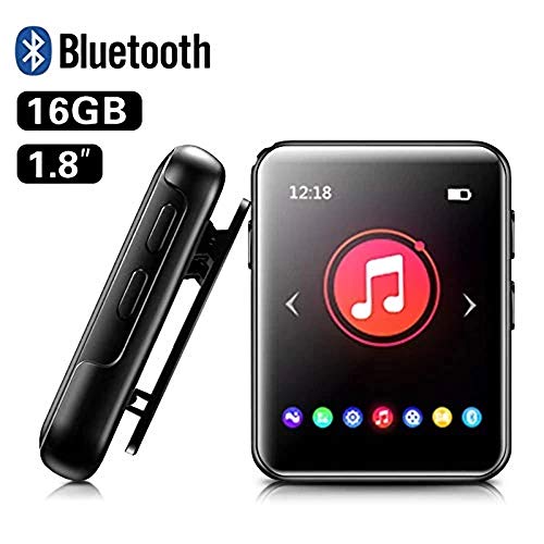 MP3 BENJIE 16GB 1.8" Reproductor de MP3 Pantalla Táctil Completa MP3 Bluetooth con Altavoz, FM Radio, Libro Electrónico, Reproductor de Video, Reloj Despertador, Admite hasta 128 GB