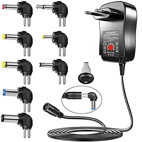 PChero 30W DC AC Adaptador de Fuente de Alimentación 3V / 4.5V / 5V / 6V / 7.5V / 9V / 12V con 6 Conectores Intercambiables - 2000mAh PChero 30W DC AC Adaptador de Fuente de Alimentación 3V / 4.5V / 5V / 6V / 7.5V / 9V / 12V con 6 Conectores Intercambiables - 2000mAh