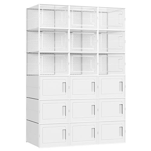 SONGMICS Cajas de Zapatos, Juego de 18 Organizadores de Plástico para Almacenamiento de Zapatos, Apilables y Plegables, hasta Talla 44, 9 Cubos Transparentes y 9 Cubos Blancos LSP009W01 SONGMICS Cajas de Zapatos, Juego de 18 Organizadores de Plástico para Almacenamiento de Zapatos, Apilables y Plegables, hasta Talla 44, 9 Cubos Transparentes y 9 Cubos Blancos LSP009W01
