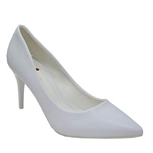 CucuFashion Zapatos de tacón desnudo, para mujer, tacones de boda, color rosa caliente, zapatos de noche, tacón bajo, talla 36 – 8, color Blanco, talla 37 EU