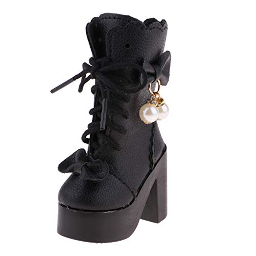 P Prettyia Fashion Zapatillas de Tacones Altos con Cordones Accesorios DIY para Muñecas Niñas Escala 1/3 - Negro