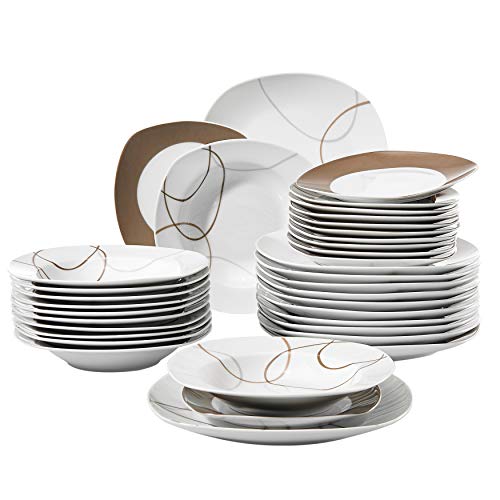 VEWEET Nikita 36 Piezas Juegos de Vajillas de Porcelana con 12 Platos, 12 Platos Hondos y 12 Plato de Postre para 12 Personas VEWEET Nikita 36 Piezas Juegos de Vajillas de Porcelana con 12 Platos, 12 Platos Hondos y 12 Plato de Postre para 12 Personas