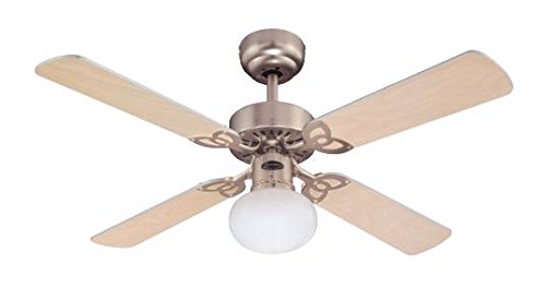 Westinghouse Ceiling Fans Vegas Ventilador de Techo E27, Acabado en aluminio cepillado con aspas reversibles en arce claro/plata Westinghouse Ceiling Fans Vegas Ventilador de Techo E27, Acabado en aluminio cepillado con aspas reversibles en arce claro/plata