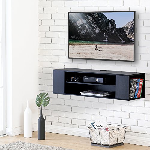 FITUEYES Madera Grano Mesa Flotante para TV Mueble para TV en la Pared Color Negro DS210002WB