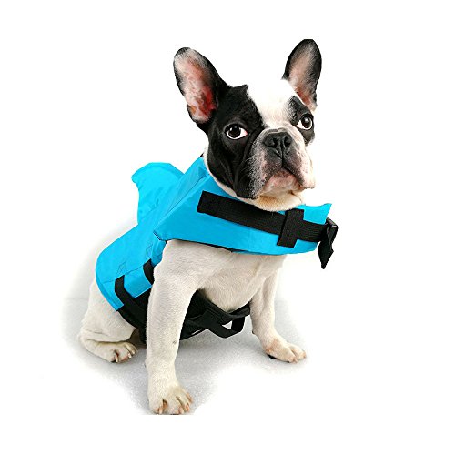 FONLAM Chaleco Salvavidas para Mascotas Chaqueta Chaleco de Seguridad Perro Perrito Ajustable con Aleta de Tiburón Ropa de Baño (M, Azul)