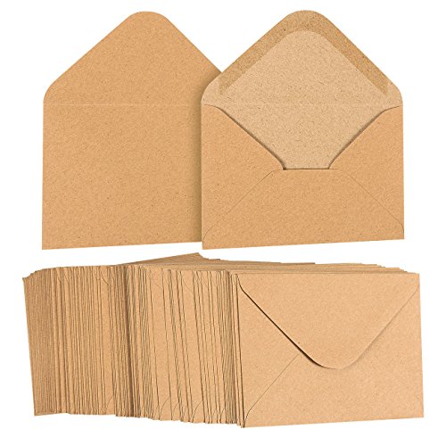 Lot de 100 Kraft Brun Sac à provisions papier A2 enveloppes pour 4 x 5 cartes de vœux et d'invitation annonces – Value Pack carré Rabat enveloppes – 4 3/20,3 cm X 5 3/10,2 cm – 100 graines