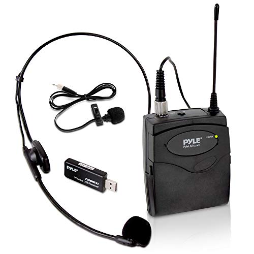 Pyle Pro PUSBMIC43 - Kit de micrófono de petaca con receptor USB, transmisor, auriculares y pinza para solapa, cable de audio y dos pilas AA, ideal para karaoke, megafonía, fiestas, etc.
