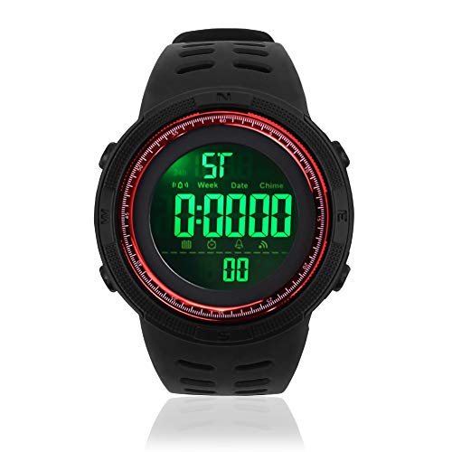 Reloj deportivo digital para hombre, resistente al agua, con cronómetro, cuenta atrás, fácil de leer, 1 unidad, rojo