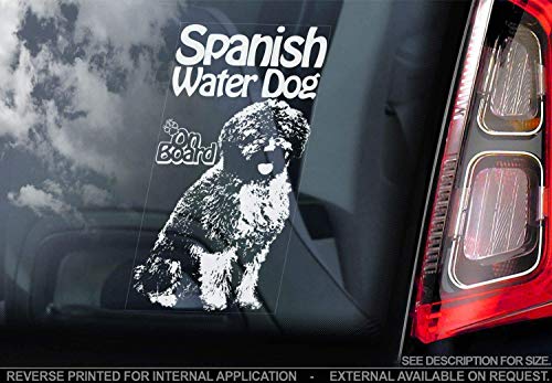 Sticker International Español Agua Perro - Adhesivo Coche - Perro Firmar Ventana, Parachoques Pegatina Regalo - V001 - Blanco/Claro - Externo Exterior Estampado, 200x100mm