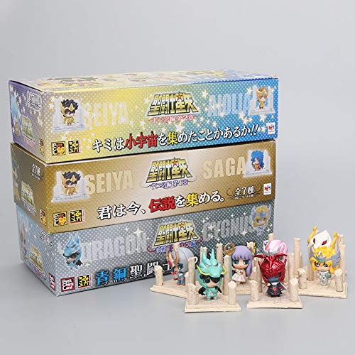 Yvonnezhang 21 unids / Set Anime Seiya Figura Gold Egg Box PVC Figura de acción Caballeros del Zodiaco Juguete Modelo Q Edición Regalo de los niños