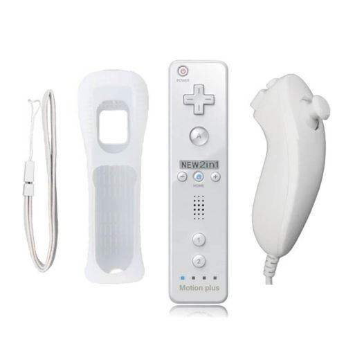 BIGFOX 2 en 1 Mando Plus con Motion Plus y Nunchunk para Nintendo Wii / Wii U (Opcional a Seis Colores) y Funda de Silicona - Blanco