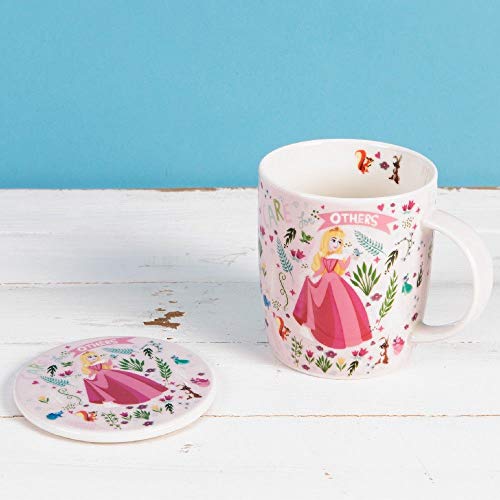 Disney DI462 Aurora - Juego de taza y posavasos (cerámica), diseño de la Bella Durmiente Disney DI462 Aurora - Juego de taza y posavasos (cerámica), diseño de la Bella Durmiente