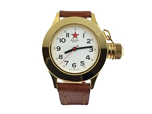 Reloj Suiza Zeno, estilo antiguo soviético, pulsera piel marrón, chapado en oro