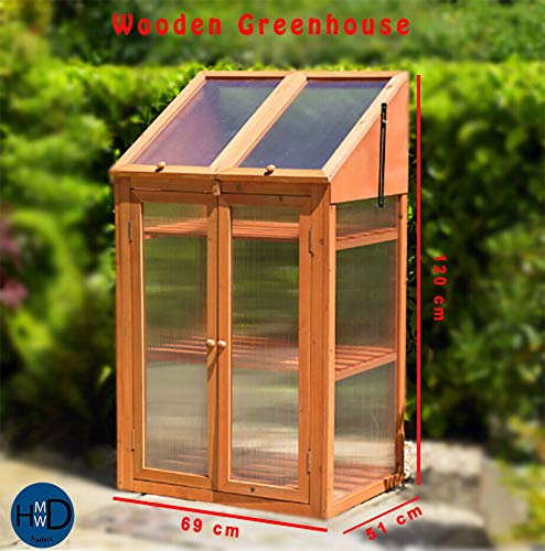 HMWD - Mini Invernadero de Madera con Doble Puerta (acristalamiento de policarbonato, 120 x 69 x 51 cm) HMWD - Mini Invernadero de Madera con Doble Puerta (acristalamiento de policarbonato, 120 x 69 x 51 cm)