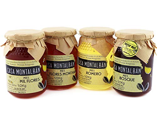 Miel de abeja pura España 100% Natural, Miel cruda, Pack de degustación de miel pura - 2 Kg