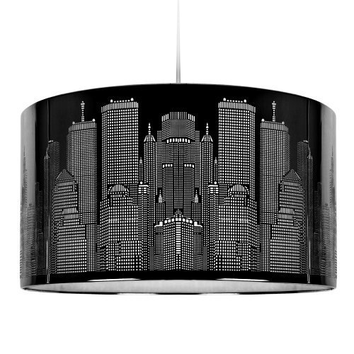 MiniSun - Moderna pantalla de lámpara de tamaño amplio, inspirada en el paisaje de Nueva York – de color negro brillante MiniSun - Moderna pantalla de lámpara de tamaño amplio, inspirada en el paisaje de Nueva York – de color negro brillante