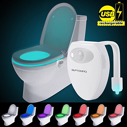 USB Recargable WC Luz De Noche - 8 Color Sensor de Movimiento luz LED Automática Inodoro luz para Baño, Hotel, Cafe Bar, Facil De Usar 100% Impermeable (Recargable WC)