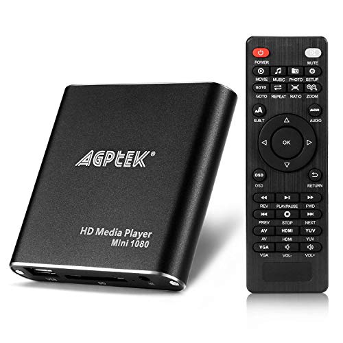 AGPTEK Mini HD TV Media Player con Adaptador USB 1080P - MKV/RM-SD/USB HDD-HDMI Support HDMI CVBS and YPbPr Video Output with Remote Controller and Power Adapter 5V 2A - Negro AGPTEK Mini HD TV Media Player con Adaptador USB 1080P - MKV/RM-SD/USB HDD-HDMI Support HDMI CVBS and YPbPr Video Output with Remote Controller and Power Adapter 5V 2A - Negro