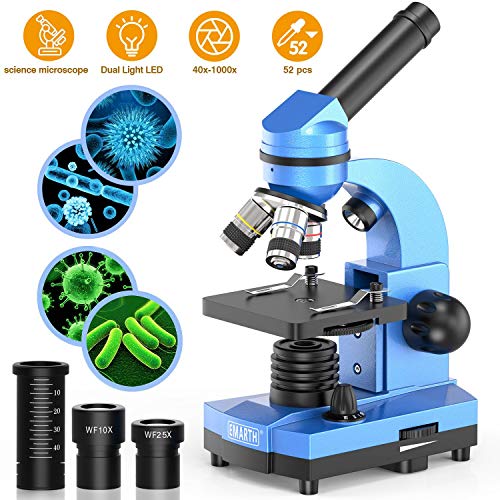 EMARTH Microscopio de ciencias para niños Principiantes Niños estudiantes, microscopios compuestos 40X- 1000X con 52 piezas de kits de ciencias educativas