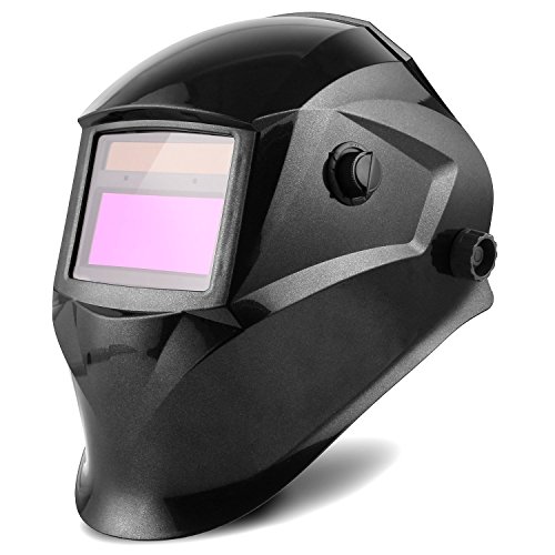 FIXKIT Casco Soldadura de Oscurecimiento Automático con Protección UV, Gran Campo de Visión (96 x 48 mm) y 6 Lentes