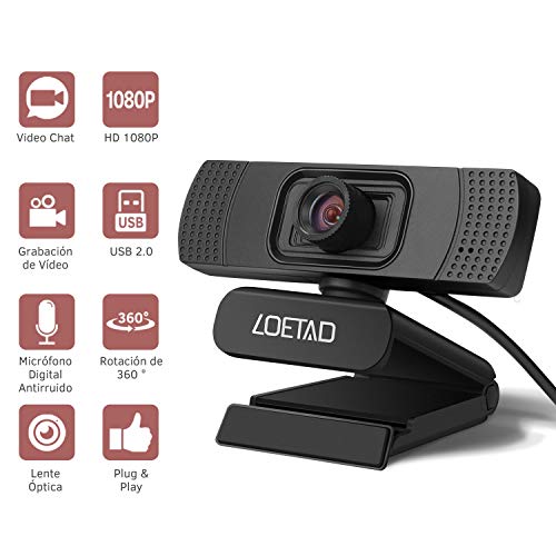 LOETAD Cámara Web Webcam 1080P Full HD con Micrófono Estéreo para Video Chat y Grabación Compatible con Windows, Mac y Android