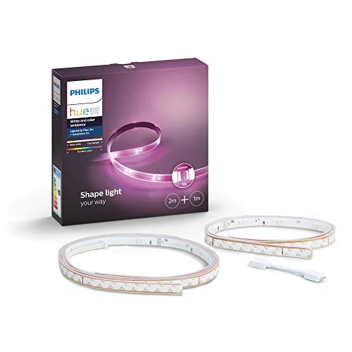 Philips Hue Lightstrip Plus Tira Inteligente LED 2m + 1m + Alimentador, Compatible con Alexa y Google Home, Luz Blanca y Color