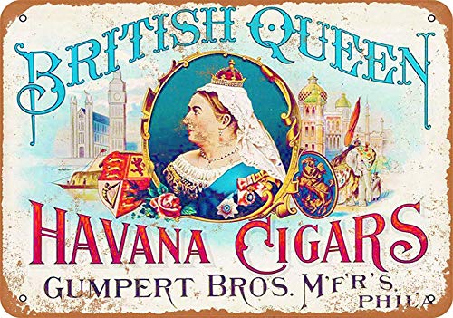 Placa de metal de la reina británica de la Habana de los puros de la Habana Vintage Retro de hierro de advertencia de la pared del póster decoración para bar, cafetería, casa, garaje, oficina, hotel