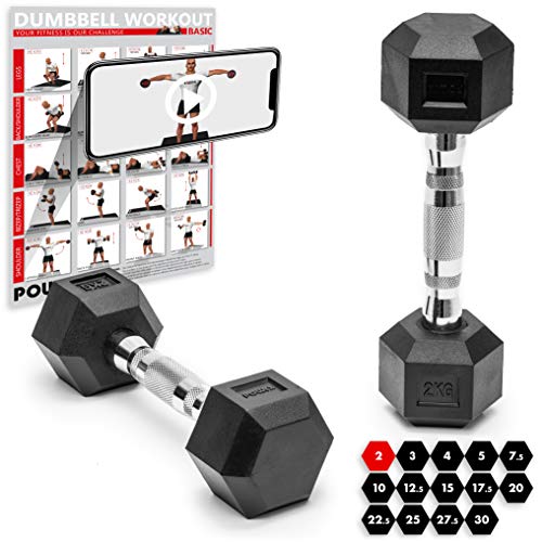 POWRX - Mancuernas hexagonales 30 kg Set (2 x 15 kg) - Revestimiento de Goma + PDF Workout (Negro) POWRX - Mancuernas hexagonales 30 kg Set (2 x 15 kg) - Revestimiento de Goma + PDF Workout (Negro)