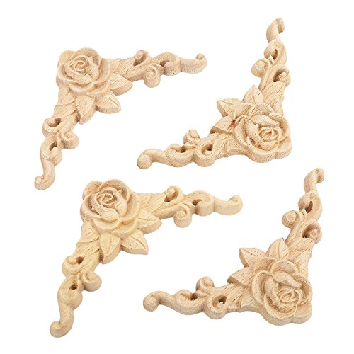 SODIAL 10 piezas de Calcomania tallada en madera de Floral Aplique de esquina Decorar el marco Estatuillas de madera Artesanias decorativas de Gabinete