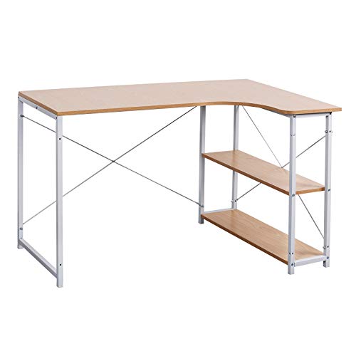 WOLTU Escritorio de Computadora Esquinero Muebles de Oficina Mesa de PC Mesa de Oficina Ordenador con Diseño Industrial, Madera y Acero con 2 Estante 120x74x71,5cm Roble/Blanco TSB11hei WOLTU Escritorio de Computadora Esquinero Muebles de Oficina Mesa de PC Mesa de Oficina Ordenador con Diseño Industrial, Madera y Acero con 2 Estante 120x74x71,5cm Roble/Blanco TSB11hei