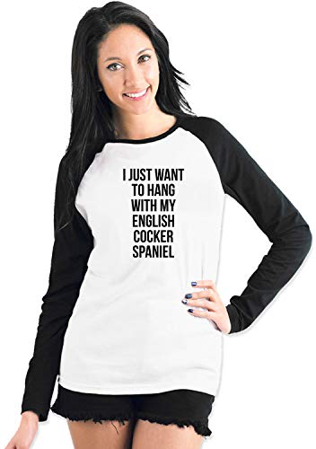 Camiseta de manga larga con texto en inglés «I Just Want to Hang with My English Cocker Spaniel para mujer Negro Negro ( XXL Camiseta de manga larga con texto en inglés «I Just Want to Hang with My English Cocker Spaniel para mujer Negro Negro ( XXL