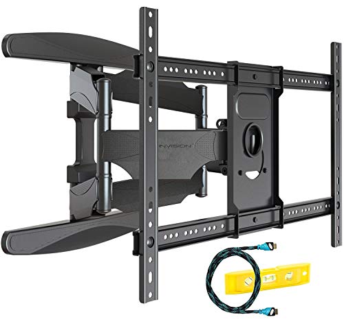 Invision Soporte de Pared para TV Ultra Fuerte – para Pantallas Curvo Plasma LCD LED 94-178cm (37-70 Pulgadas) Doble Brazo Giratorio Inclinable – con Cable HDMI 1080p y Nivel de Burbuja (HDTV-DXL)