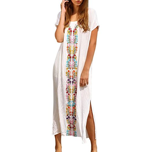 Overdose 2018 Mejor Venta Mujeres Verano Playa Recta Traje De BañO Bordado Cubrir Manga Corta Vestido Largo (Tamaño Libre, Blanco) Overdose 2018 Mejor Venta Mujeres Verano Playa Recta Traje De BañO Bordado Cubrir Manga Corta Vestido Largo (Tamaño Libre, Blanco)