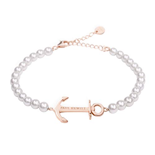 Paul Hewitt Anchor Spirit Brazalete de Perlas - Pulsera de Mujer de Acero Inoxidable con Ancla (Chapado en Oro Rosa), Pulsera para señoras