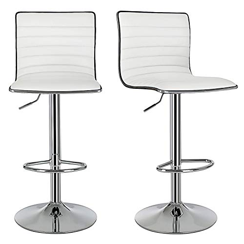 SONGMICS LJB65W - Taburete de Bar con Respaldo Sintético, color Blanco, Lote de 2 SONGMICS LJB65W - Taburete de Bar con Respaldo Sintético, color Blanco, Lote de 2
