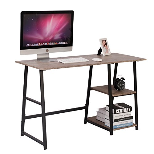 WOLTU Escritorio Mesa de Trabajo Mesa de Oficina Mesa de Ordenador portátil con 2 estantes, de Madera y Acero 120x50x73cm Gris TSG25gr