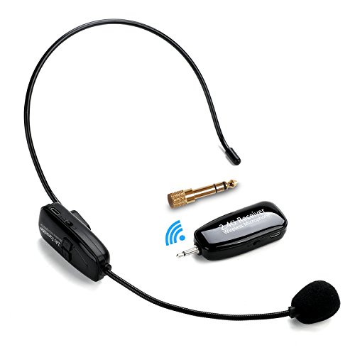 2.4G Micrófono Inalámbrico, Jelly Comb Transmisión Inalámbrica Estable 30m, Micrófono Altavoz Auricular y de Mano 2 En 1 para Amplificador de Voz, Ordenador, Mesa de Mezclas de Audio, Altavoces,Negro