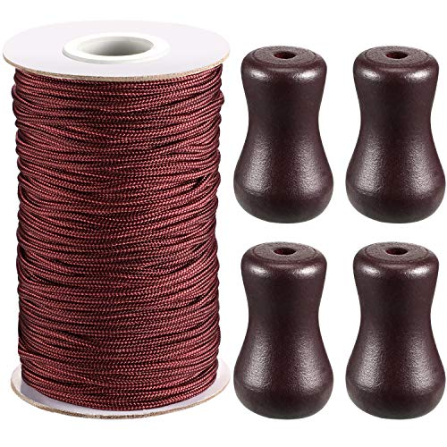Cable trenzado de 1,8 mm con 4 colgantes de madera para persianas de aluminio, plantas de jardinería y manualidades (marrón) Cable trenzado de 1,8 mm con 4 colgantes de madera para persianas de aluminio, plantas de jardinería y manualidades (marrón)