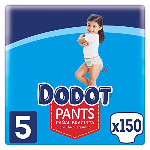 Dodot Pants Pañal - Braguita Talla 5, 150 Pañales, 12 kg - 17 kg, Pañal - Braguita Con Ajuste 360° Anti-fugas