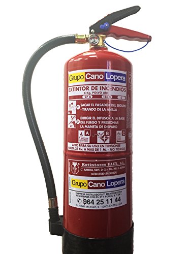 Grupo Cano Lopera | Extintor Universal Polvo Seco ABC con Capacidad de 6 Kg | Homologado | Eficacia 27A 183B | Útil para Casa - Caravana - Oficina - Restaurante | Incluye soporte para Pared