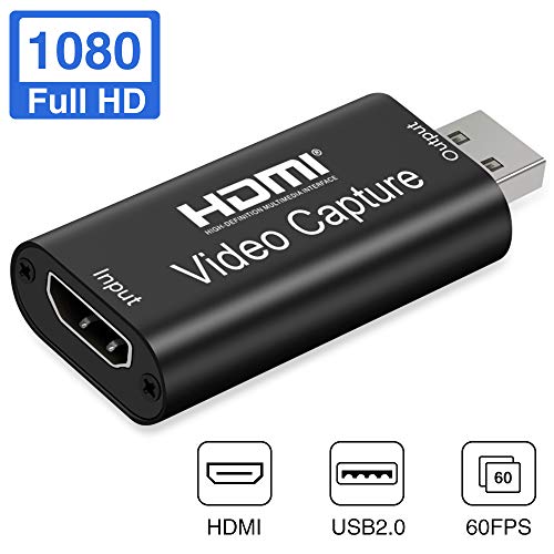 Aokeou Convertidor De Captura De Vídeo, HDMI A USB 2.0 Capturadora Digitalizadora De Vídeo Game Capture HDMI - USB 2.0 1080P 60FPS HD Dispositivo De Transmisión (Negro)