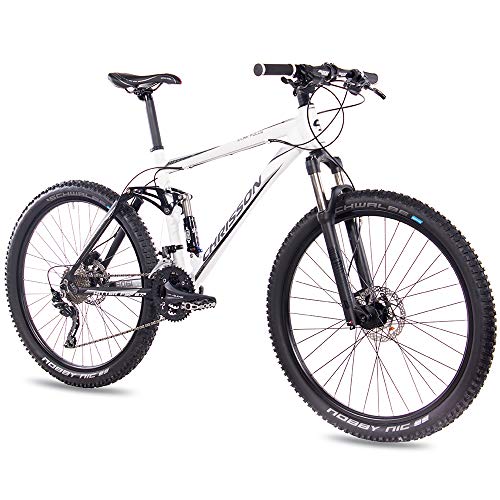 CHRISSON Fully Hitter FSF - Bicicleta de montaña (27,5 Pulgadas, suspensión Completa, Cambio Shimano Deore de 30 velocidades, Horquilla Rock Shox), Color Blanco y Negro