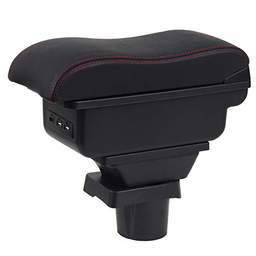 Coche Apoyabrazos para MINI COOPER COUPE Doble Capa Caja de Almacenamiento de Consola Central con 3 puertos de carga USB Negro con costura roja Coche Apoyabrazos para MINI COOPER COUPE Doble Capa Caja de Almacenamiento de Consola Central con 3 puertos de carga USB Negro con costura roja