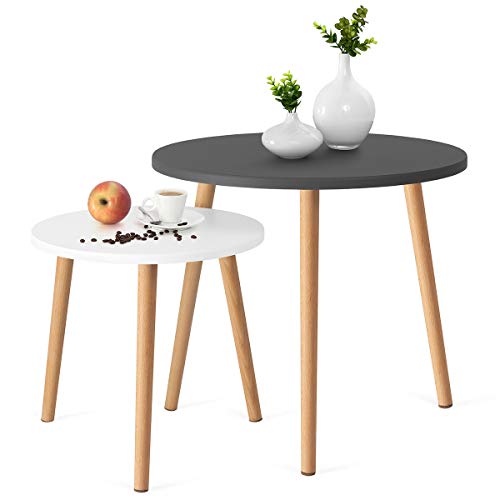 COMIFORT Juego de Mesas Auxiliares - Mesas Nido de Estilo Nórdico, Moderno y Minimalista, Muy Resistente, Set de 2 Piezas Redondas, Color Blanco y Gris con Haya 100% Natural COMIFORT Juego de Mesas Auxiliares - Mesas Nido de Estilo Nórdico, Moderno y Minimalista, Muy Resistente, Set de 2 Piezas Redondas, Color Blanco y Gris con Haya 100% Natural