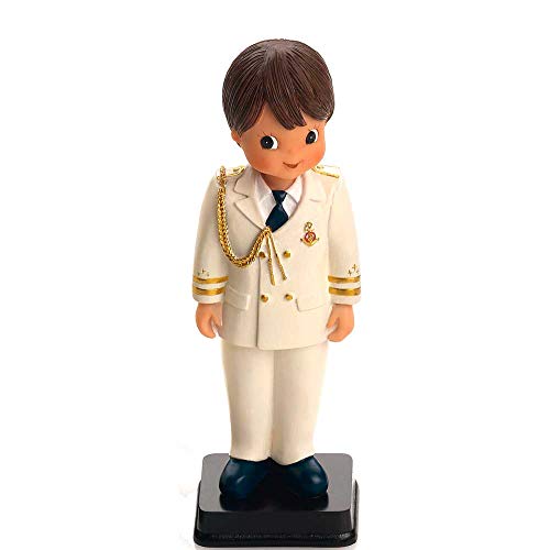 Figura para tarta de Comunión Almirante, niño traje en beig galones, cordón y botones dorados. Recuerdo de pastel de Primera Comunión chico.