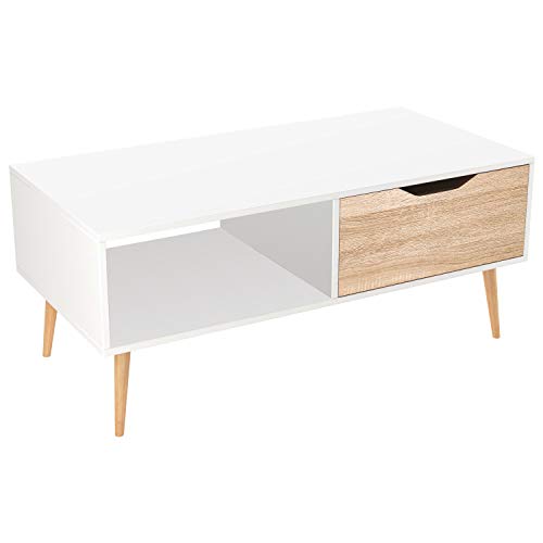 Homfa Mesa de Centro Mesa de café Mesa para TVMesa para salón con 1 Cajón movible Blanco y Roble 100x49.5x43cm Homfa Mesa de Centro Mesa de café Mesa para TVMesa para salón con 1 Cajón movible Blanco y Roble 100x49.5x43cm