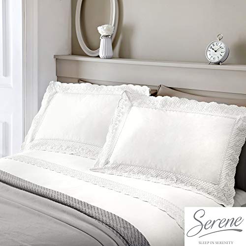 Serene 'Renacimiento' Bordado Encaje Juego de Funda nórdica para Cama Individual, Color Blanco, Blanco, Matrimonio Grande